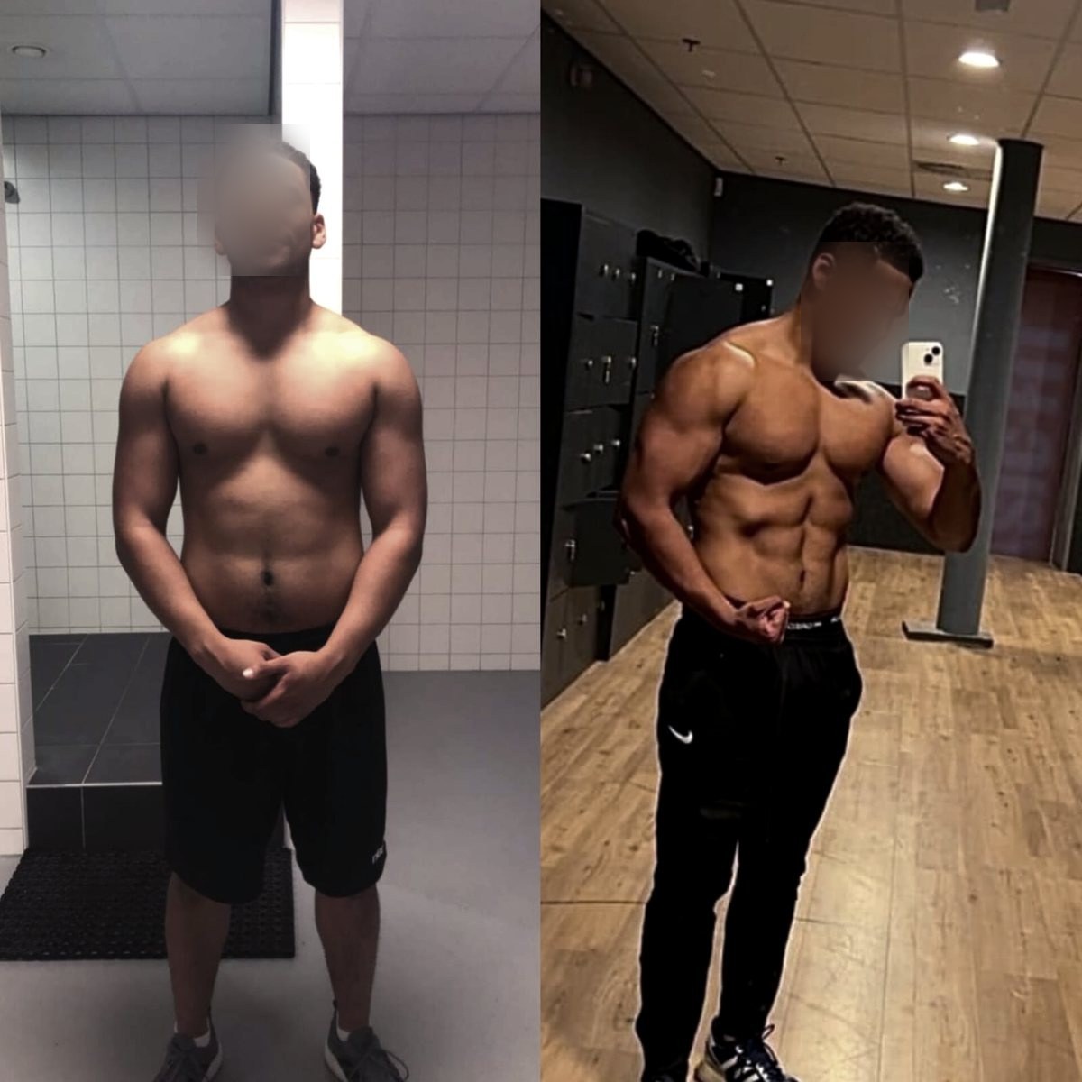 Client physique check-in photos in the locker room mirror
