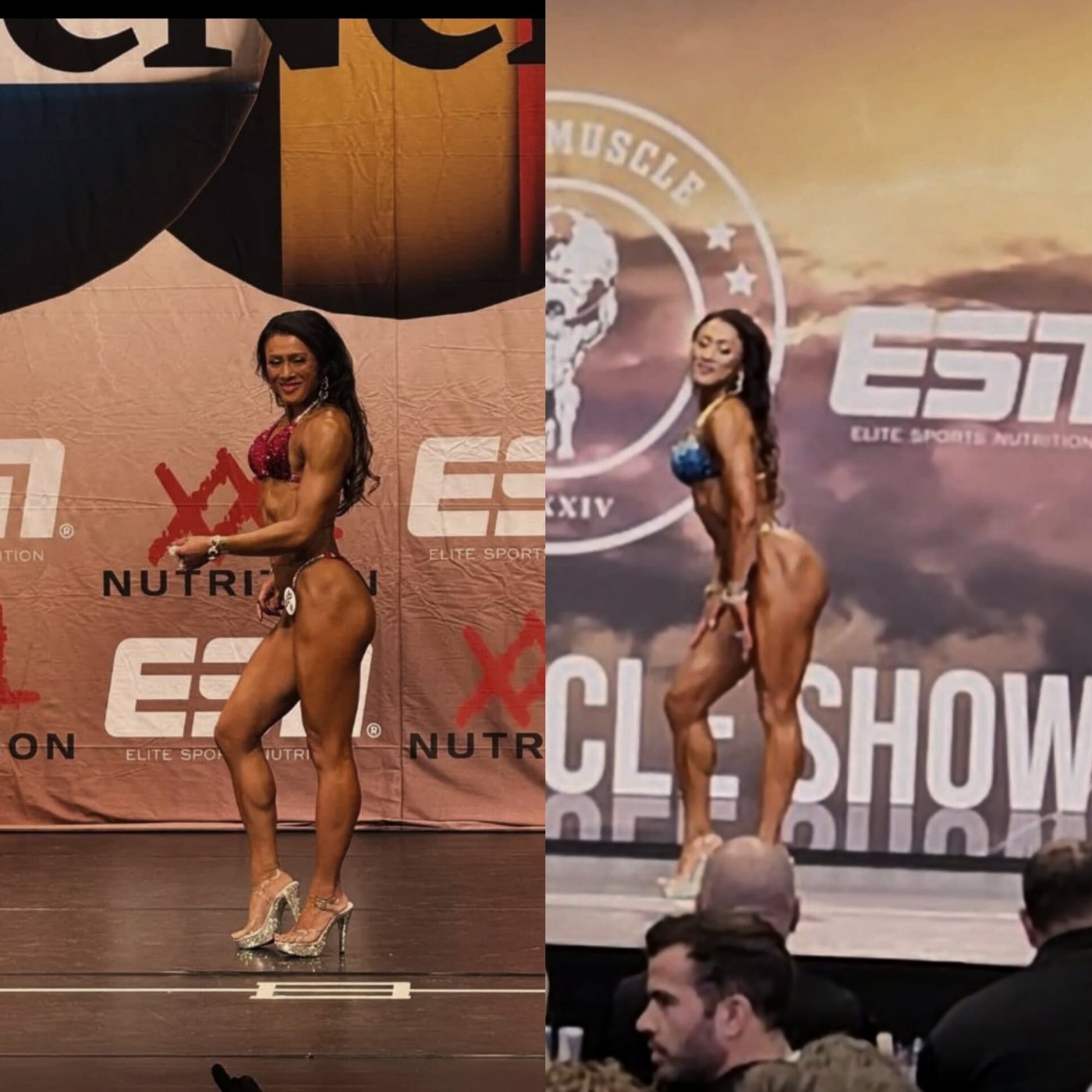 Coached athlete competing on stage at her first show